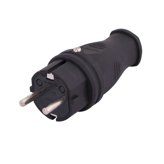 Вилка мережна каучукова монофазна із заземленням K2 KKP 2101 16 A. 250 V Max 3500 W